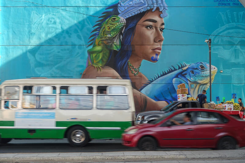 s:62:"Wandbild an einer Fassade im Bezirk Iztapalapa in Mexiko-Stadt";